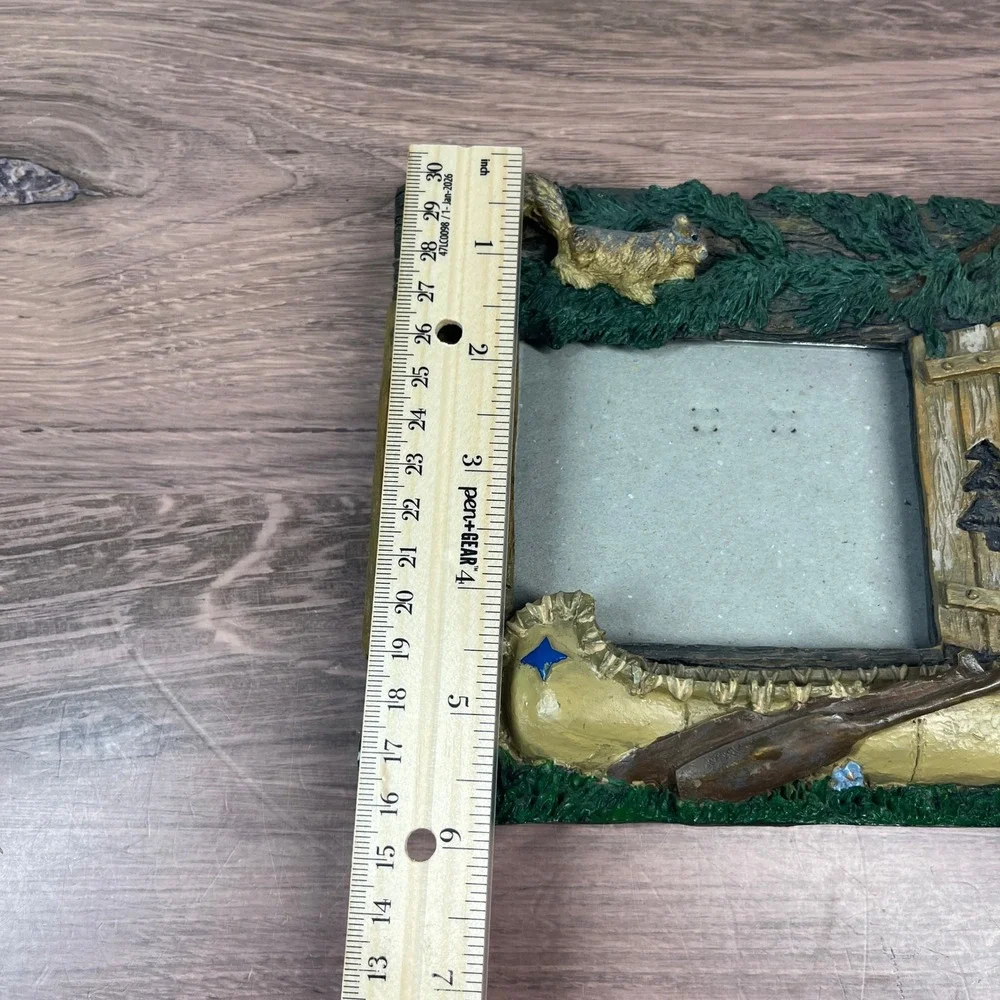 Black Bear Canoe Picture Frame Brown Rustic Lodge Cabin Decor Resin